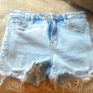 Light Blue Distressed Jean Shorts Frayed Hem